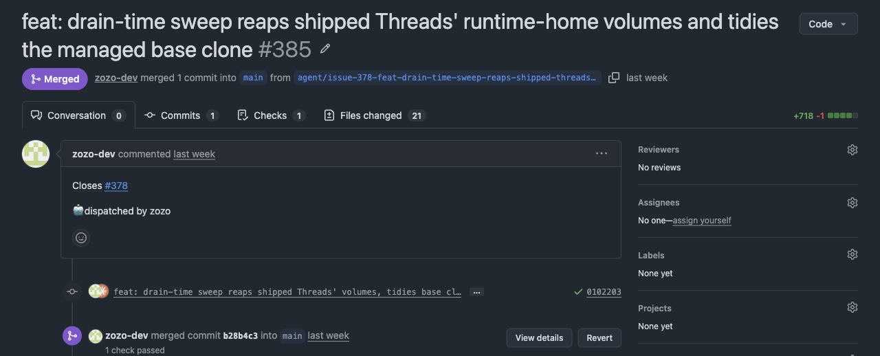 GitHub PR merged by the agent